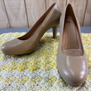 Naturalizer Michelle Beige Nude Leather Round Toe Pumps Heels Womens 8M career$$